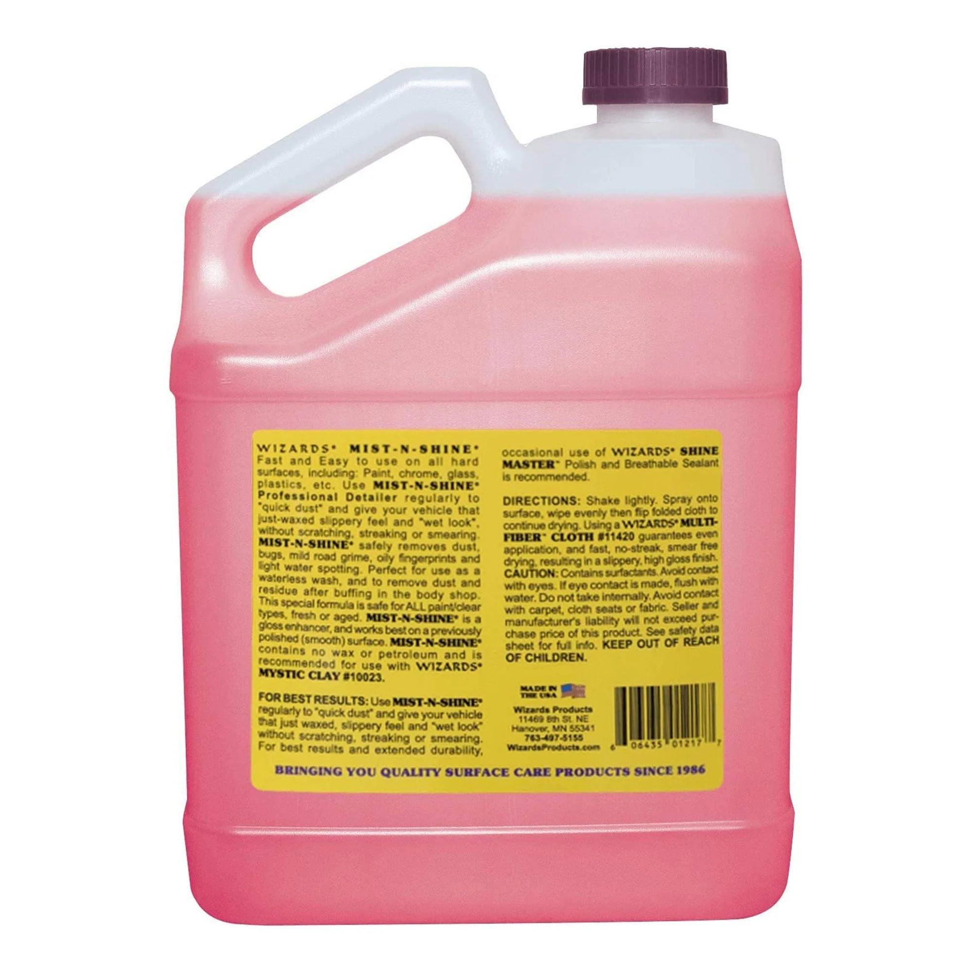 Wizards Mist-N-Shine Professional Detailer - Multi-Use Glass Cleaner and Scratch Remover for Vehicles - Adds Gloss to Paint, Chrome and Glass - 1 Gallon Refill for Spray Bottle -