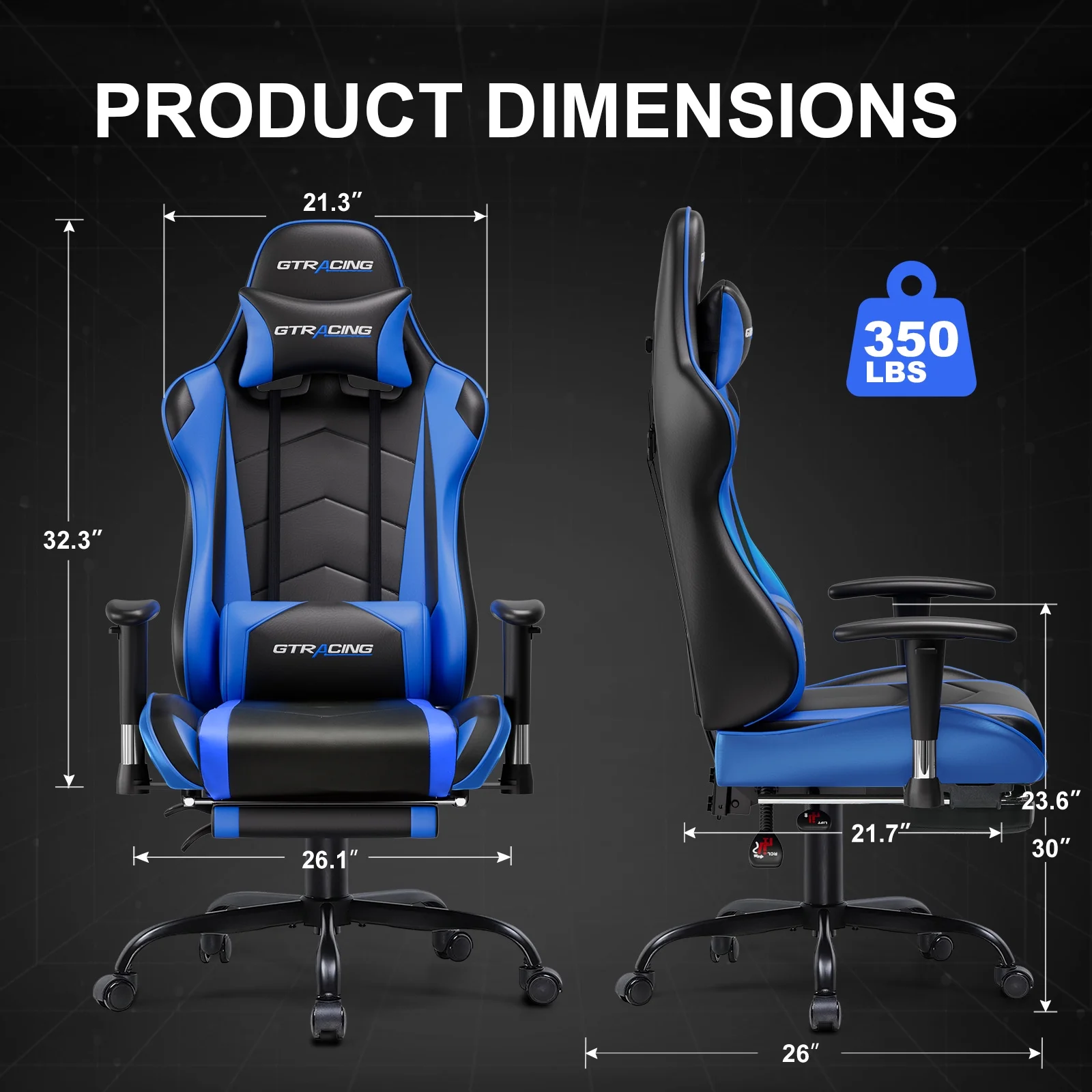 GTRACING Gaming Chair, Ergonomic Office Desk Chair with Lumbar Support, PU Leather, Footrest & Adjustable Headrest, Red