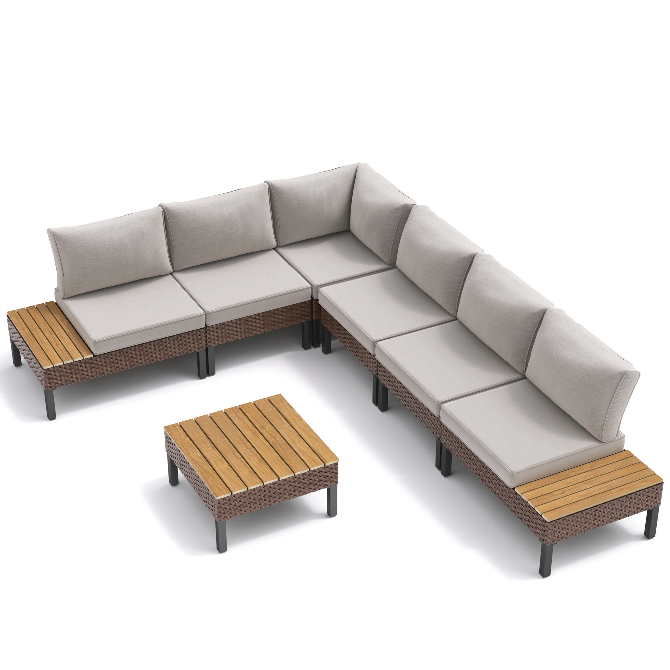Poteban 5-piece Rattan Outdoor Patio Sofa Set,L-Shaped Sectional Sofa Couch with Coffee Table for Backyard,Lawn,Garden,Navy Blue