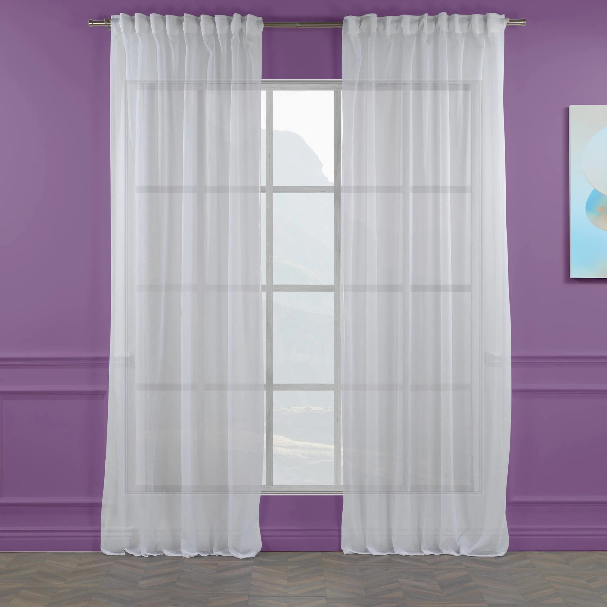 3S Brother's White Linen Look Extra Long Set of 2 Panels Sheer Curtains Rod Pocket & Back Tab Home Décor Window Custom Made Drapes 10-30 Ft. Long -Made in Turkey Each Panel (52
