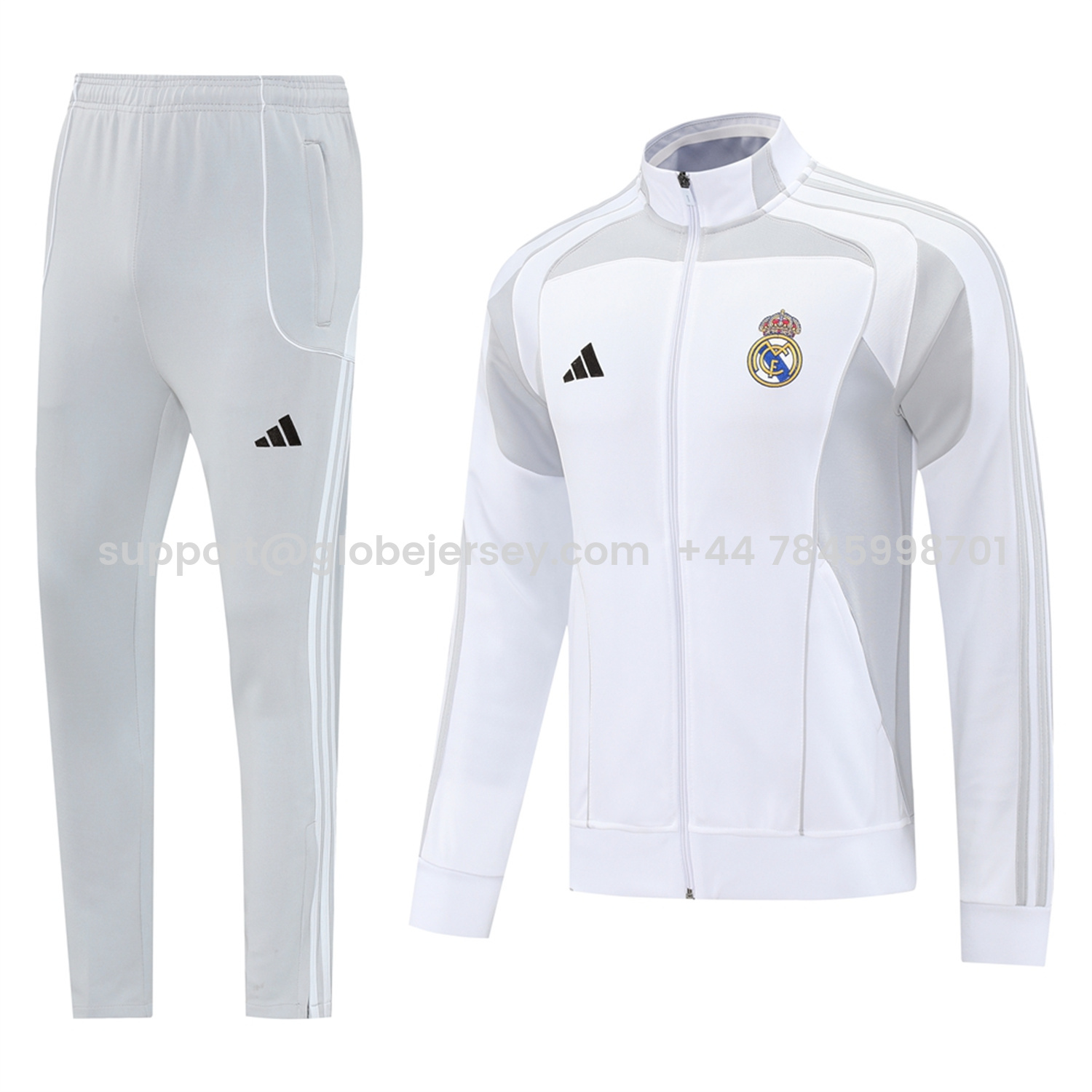 Real Madrid 25-26 Jacket Training Tracksuit - White Jackets & Light Grey Pants