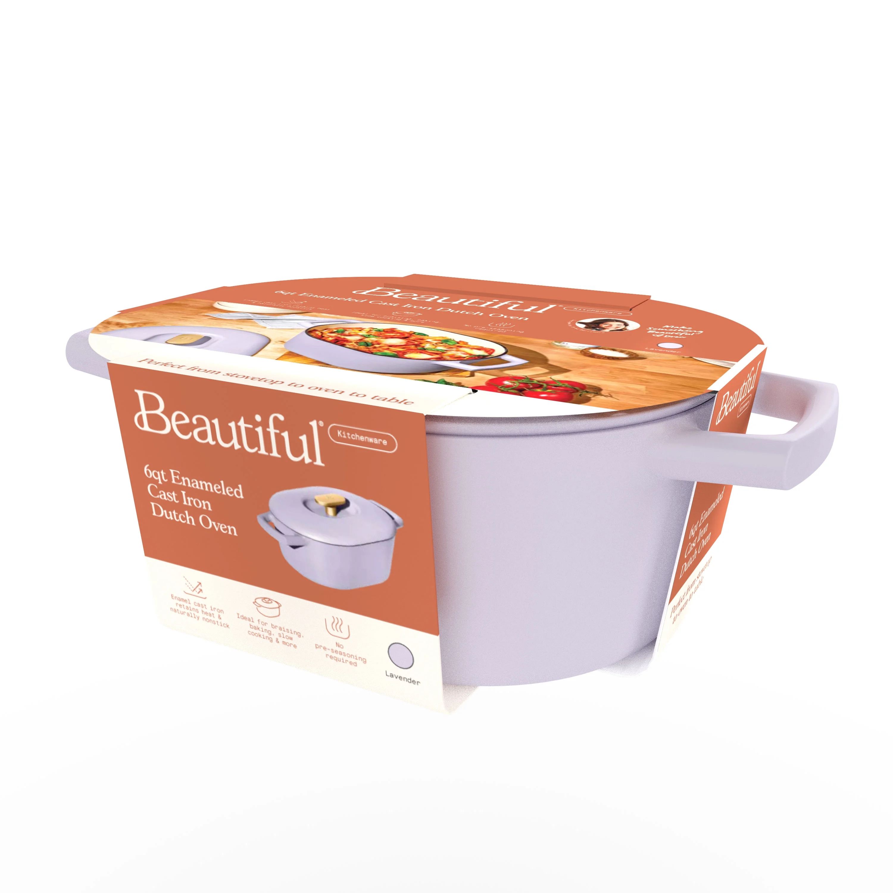 Beautiful 6 Quart Enamel Dutch Oven, Black Sesame by Drew Barrymore