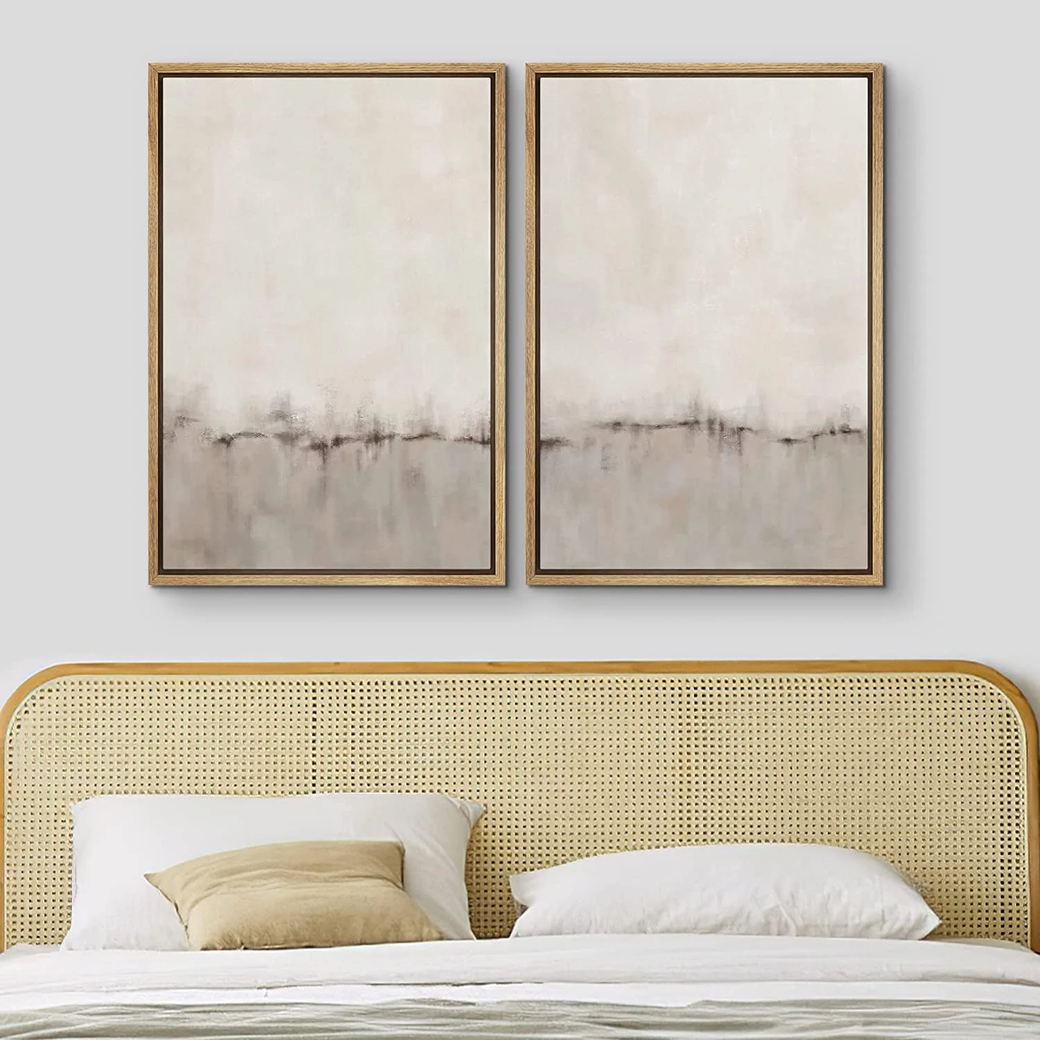 IDEA4WALL Framed Canvas Print Wall Art Set of 2 Watercolor Pastel Duotone Tan Landscape Abstract Modern Art Multicolor Contemporary Artwork for Bedroom, Office - 16