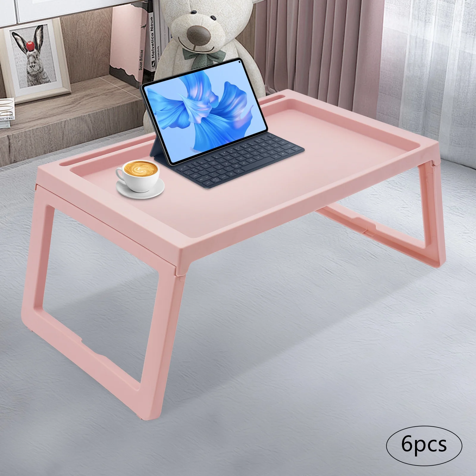 Set of 6 Lap Desk for Bed, PP Foldable Laptop Table, Portable Lap Desk, Home Office Laptop Desk Table for Notebook Tablet,Bed Tray Table, Kids Bed Dinning Desk (white)