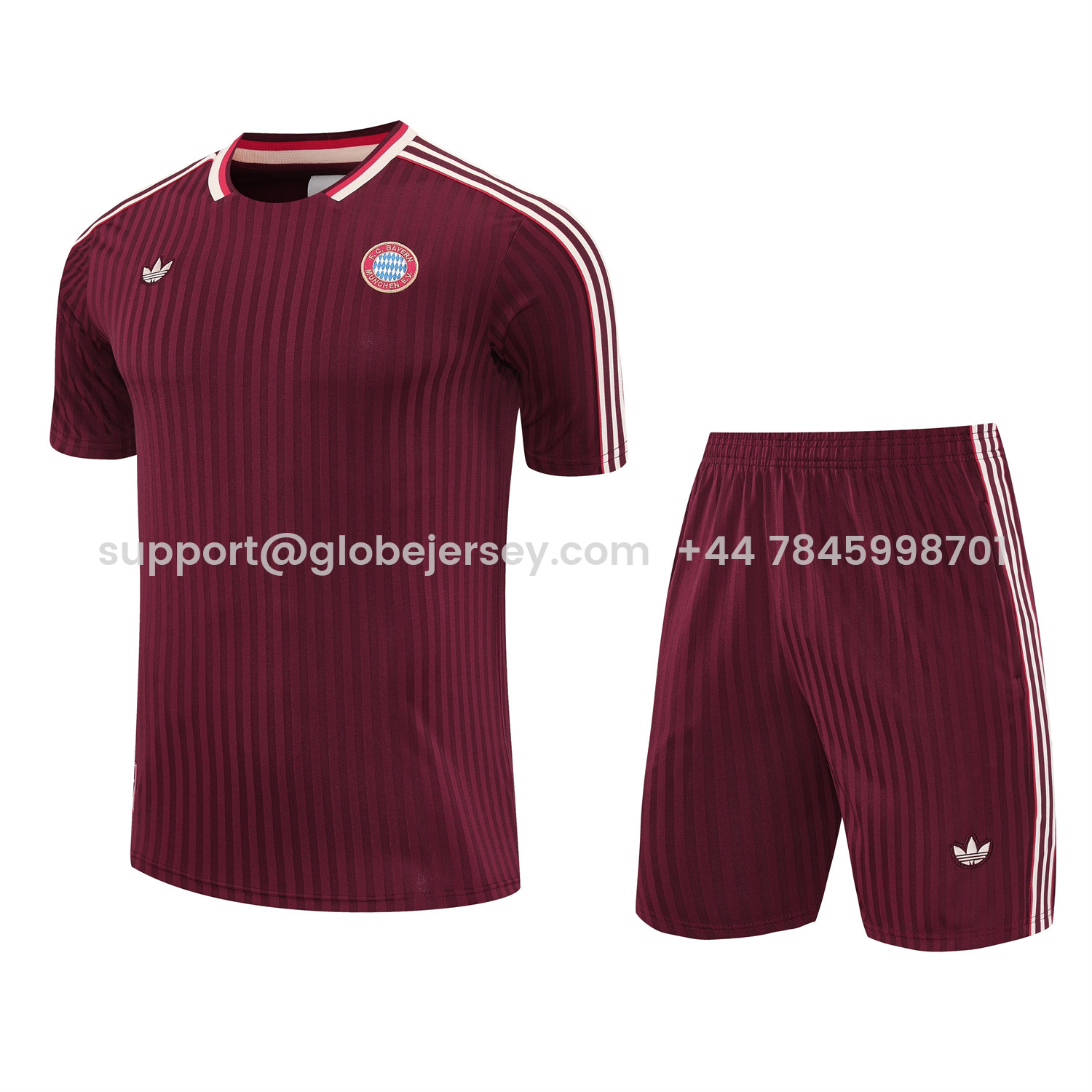 Bayern Munich 25-26 Short-Sleeve Training Set - Wine Red Lines Top & Wine Red Lines Shorts