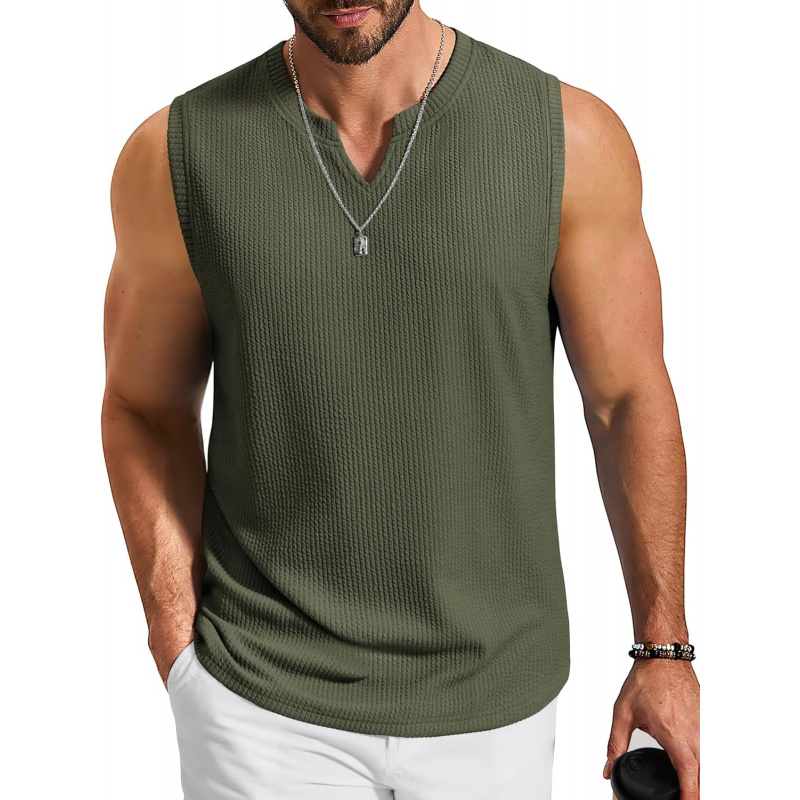 Men's Casual Tank Top V Neck Knit Jacquard