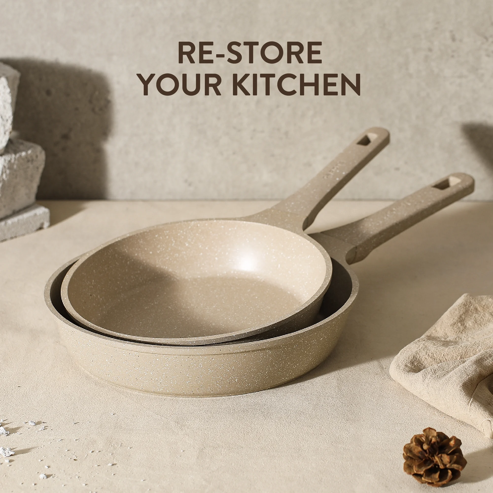 Carote 13 Pcs Nonstick Cookware Sets, Non Stick Pots and Pans Set, Induction Cookware, Taupe