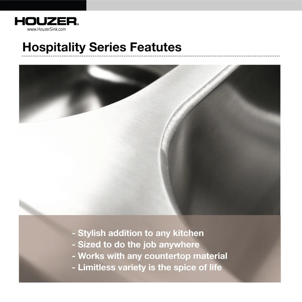 Houzer Hospitality 17 in Stainless Steel Topmount Single Bowl Bar Sink with Strainer - 1722-7BS-1