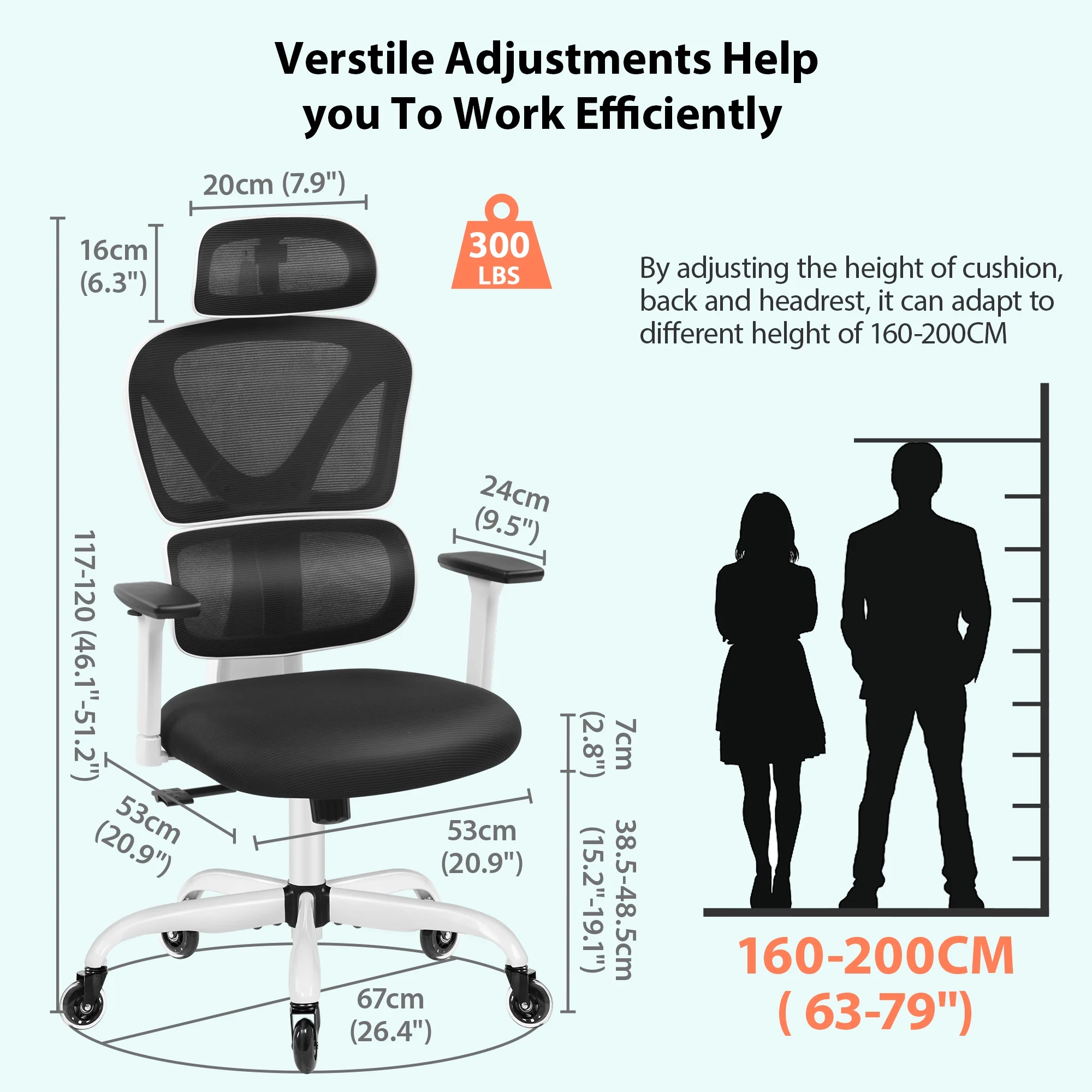 COOLHUT Ergonomic Office Chair, High Back Adjustable Computer Desk Chair with Lumbar Support, 500lb, Black
