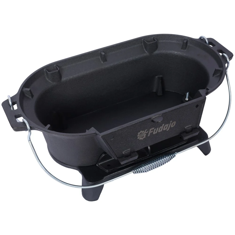 IVV Oval Cast Iron Grill Stove with Handle - Outdoor Camping Charcoal Grill, Portable Tabletop Cast Iron Skillet - Small Hibachi Grill for Outdoor Barbecues Camping Traveling