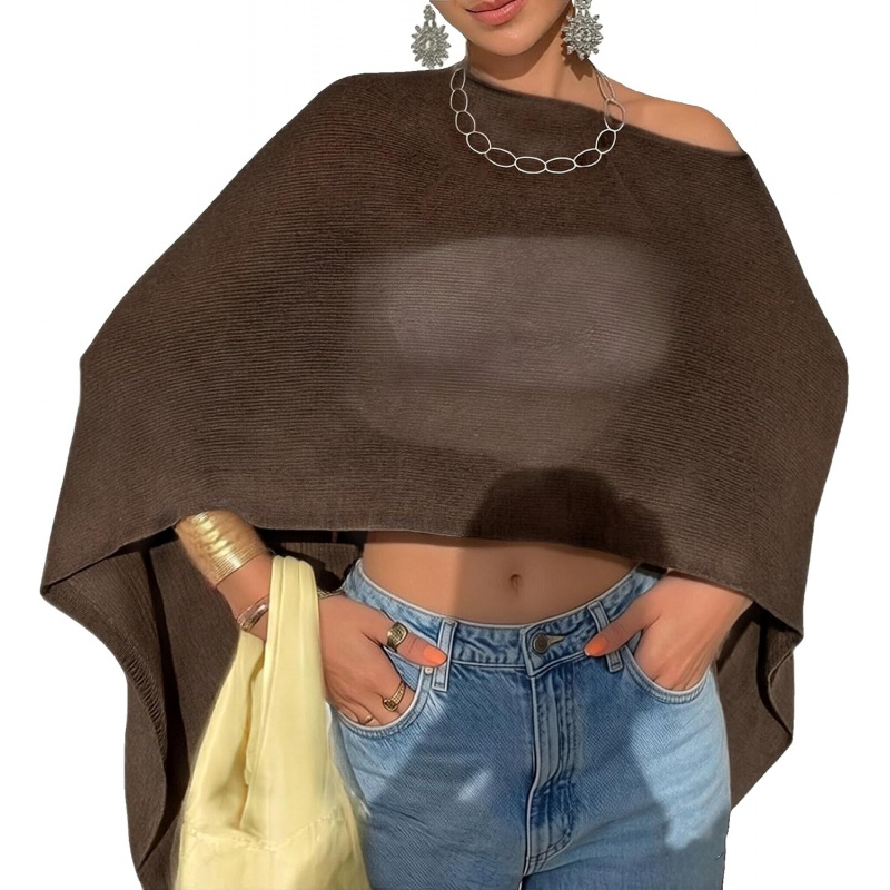 Women Sheer Poncho Top Lightweight Knit Crochet Shrug
