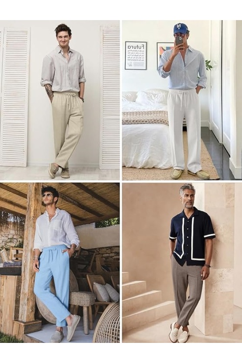 Mens Casual Pants Elastic Waist Drawstring