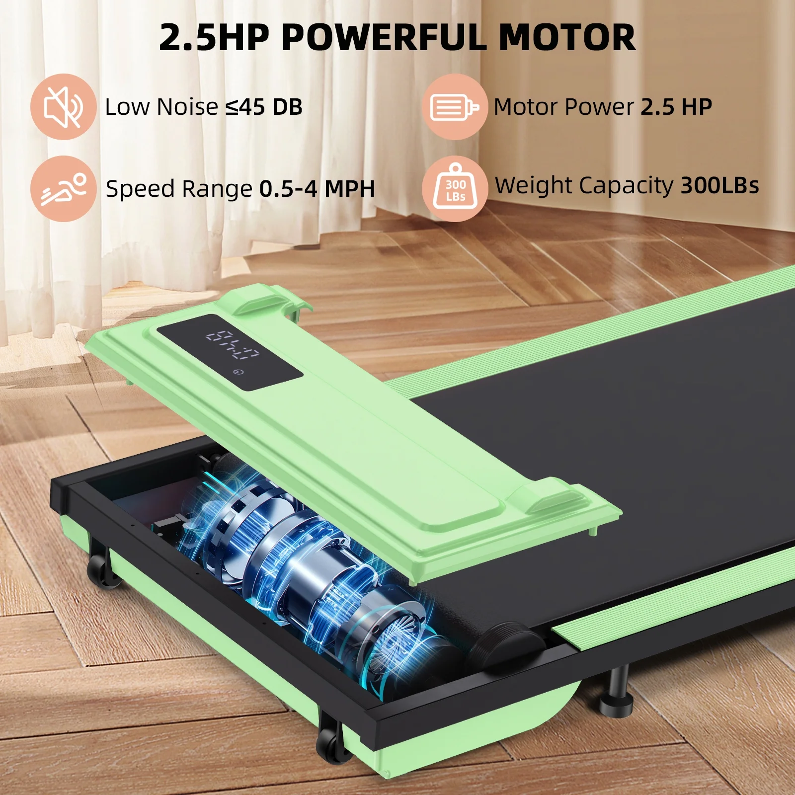 Walking Pad Treadmill, 2.5HP Under Desk Treadmill with Remote Control and LED Display, Portable Walking Treadmill for Home Office, Walking Jogging Machine with 300 lbs Weight Capacity