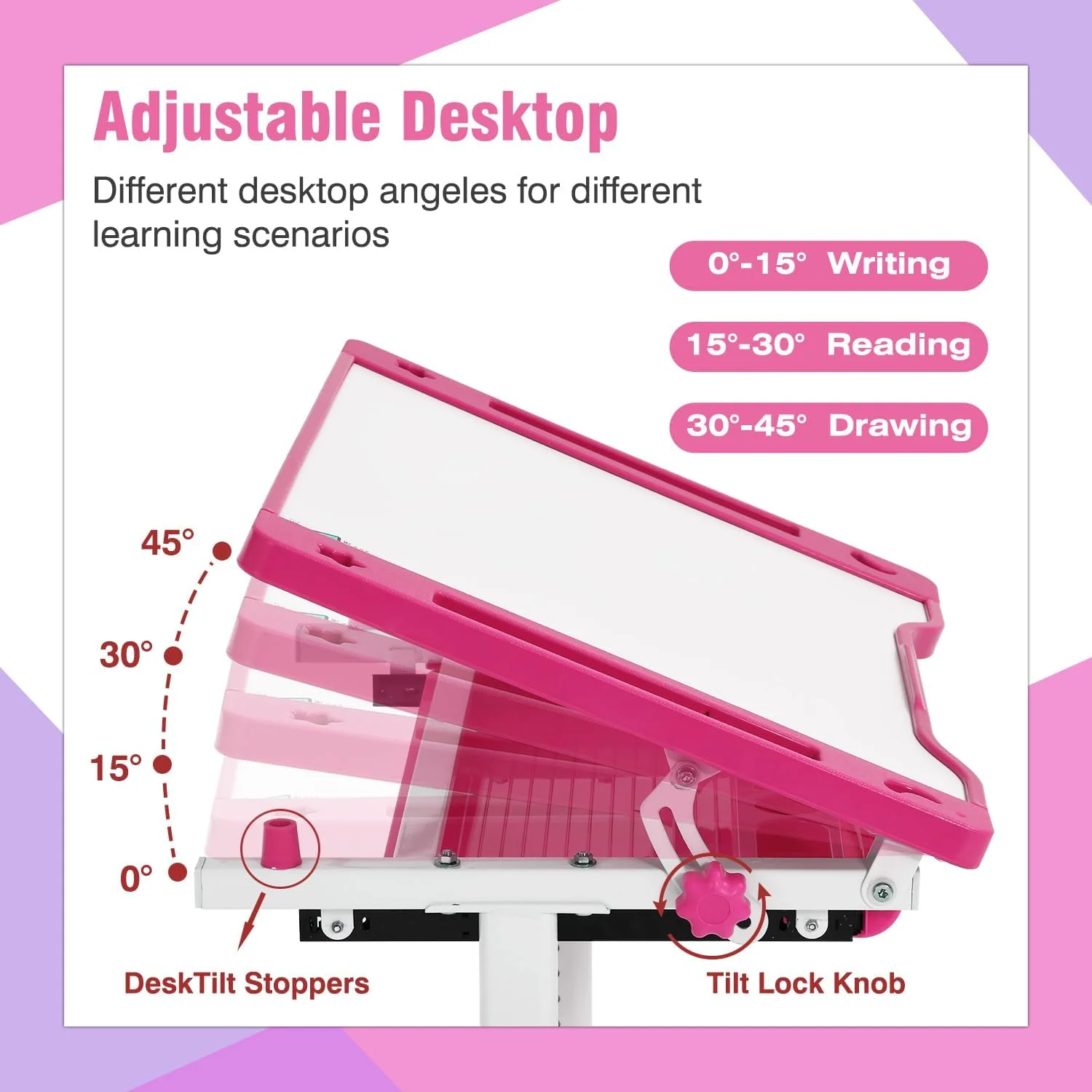 PayLessHere Kids Desk and Chair Set,Height Adjustable with Pull Out Drawer Storage,Pink