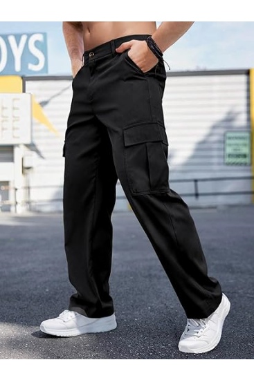 Mens Casual Cargo Pants Baggy Straight Leg