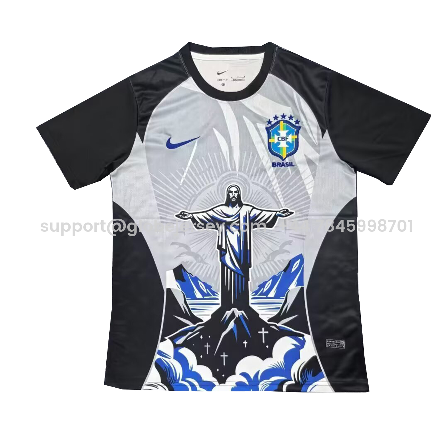 Brazil 25-26 Jesus Grey And Black Jersey - Fans Version