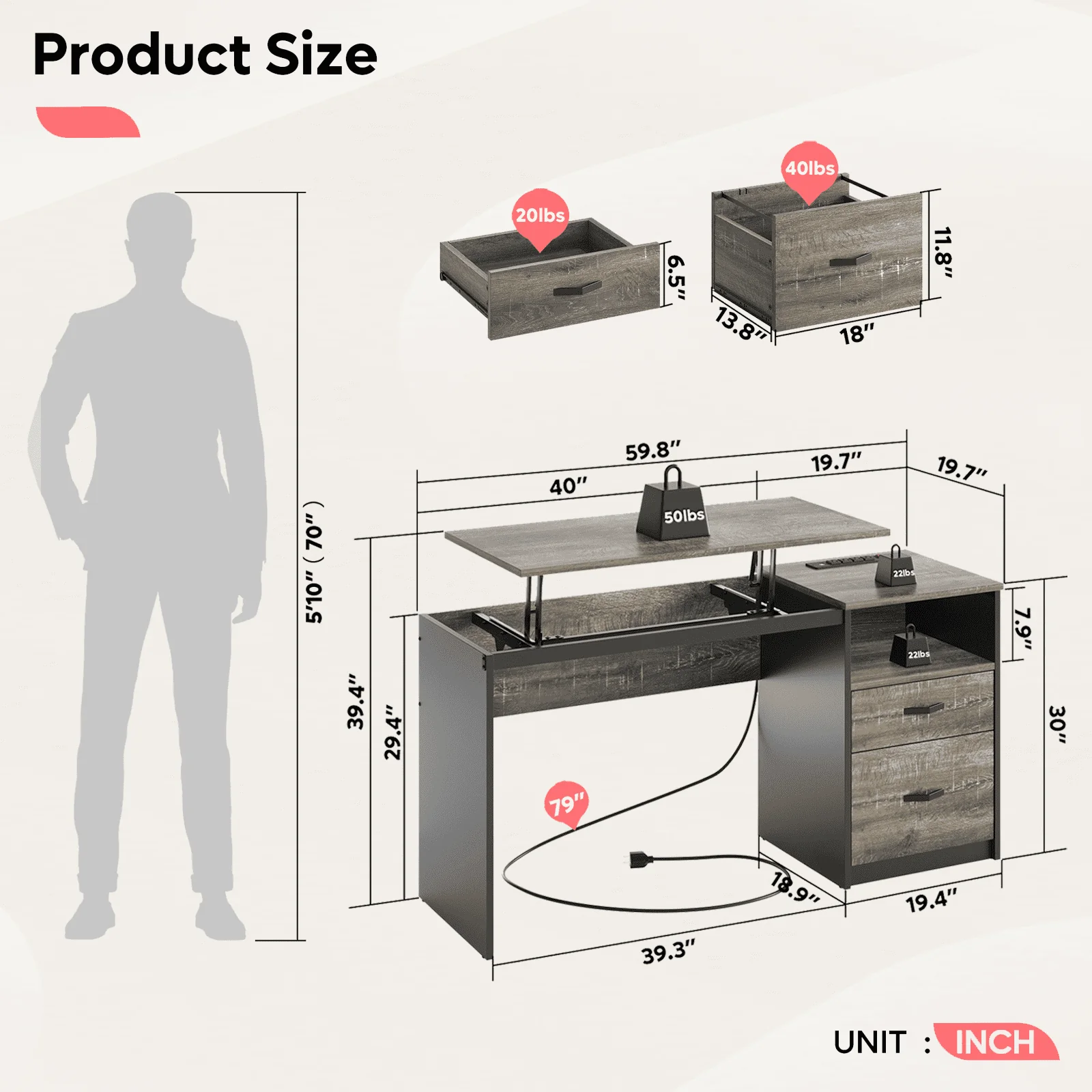 Bestier Computer Desk with Drawers Power Outlet  60