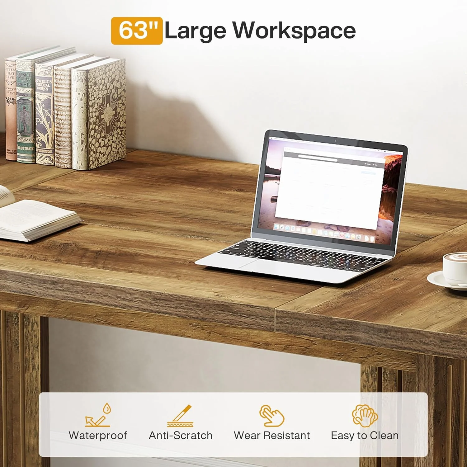 Finmind 63-Inch Executive Desk, Large Computer Desk with Sturdy Wood Legs & Thickened Tabletop