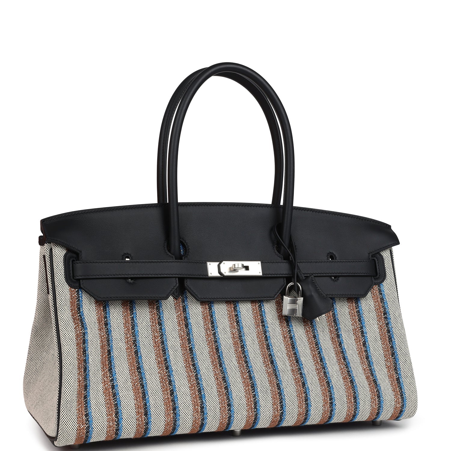 Hermes Shoulder Birkin Light 39 Multicolor Toile and Black Swift Palladium Hardware