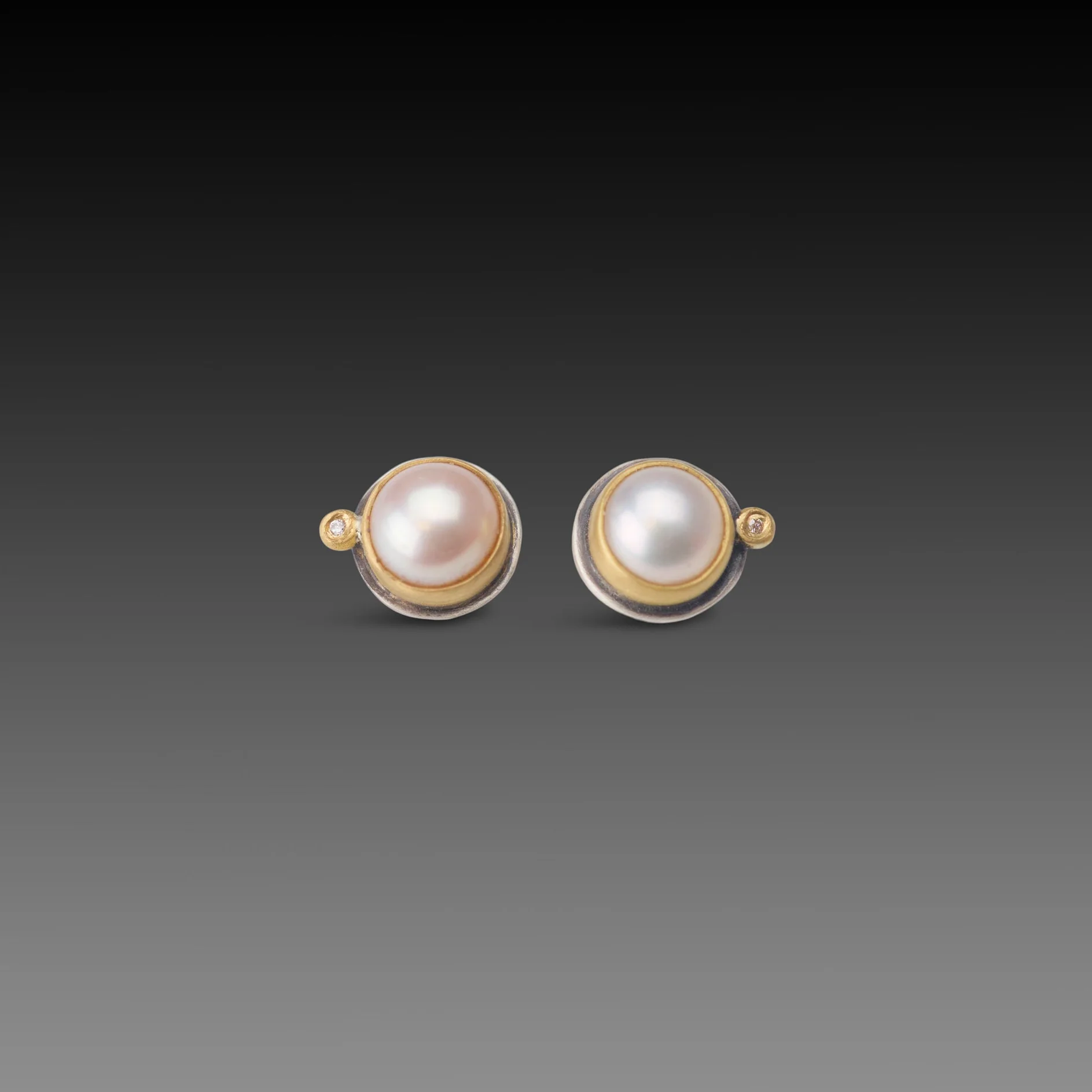 Pearl Stud Earrings with Diamond