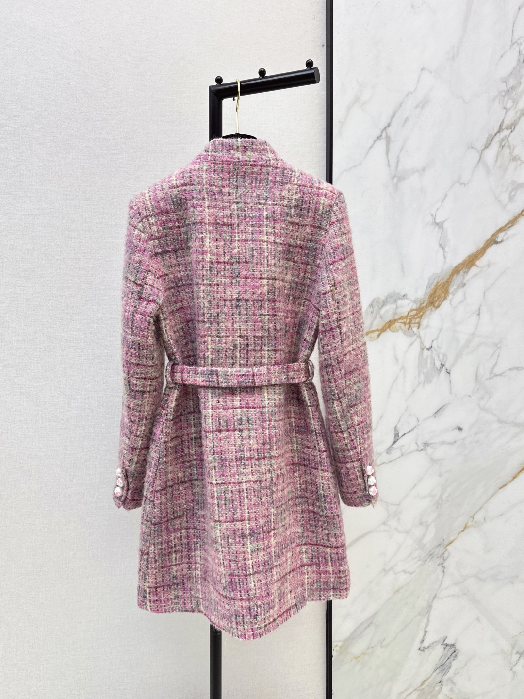 26SS  Plaid tweed collared dress coat skirt