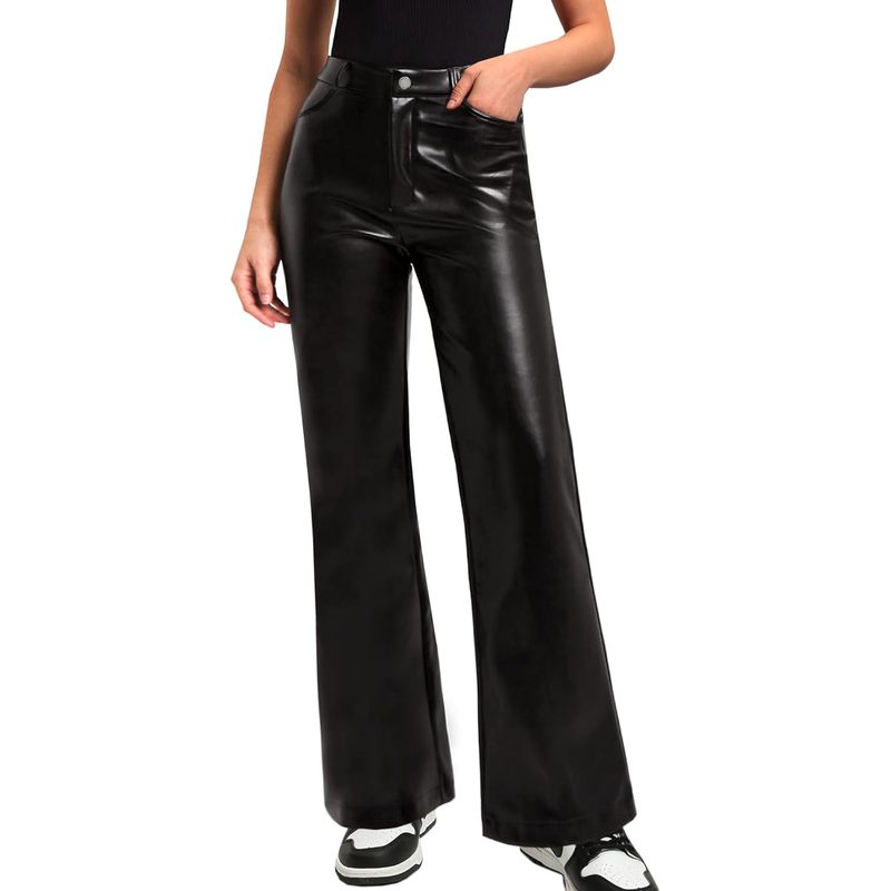 Black Faux Leather Pants for Women High Waisted