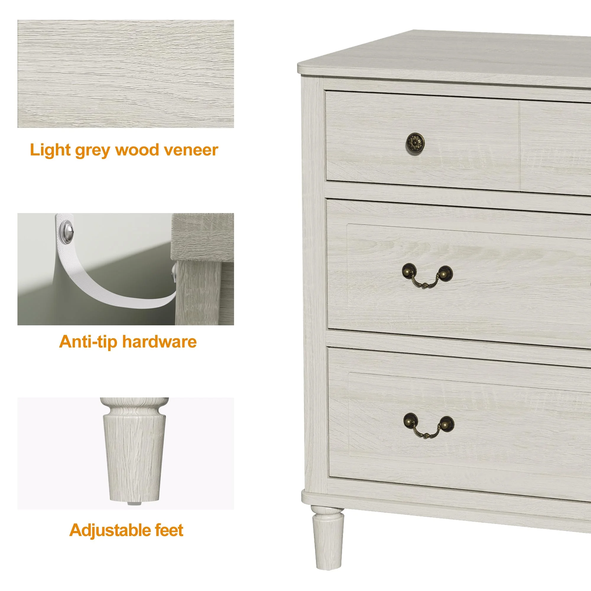 May Color Large White 3 Drawer Dresser Set of 2 with Fluted Panel, Modern Chest of Drawers with Silent Slide Drawers, Wood Accent Nightstand with Storage for Bedroom Living Room, Hallway
