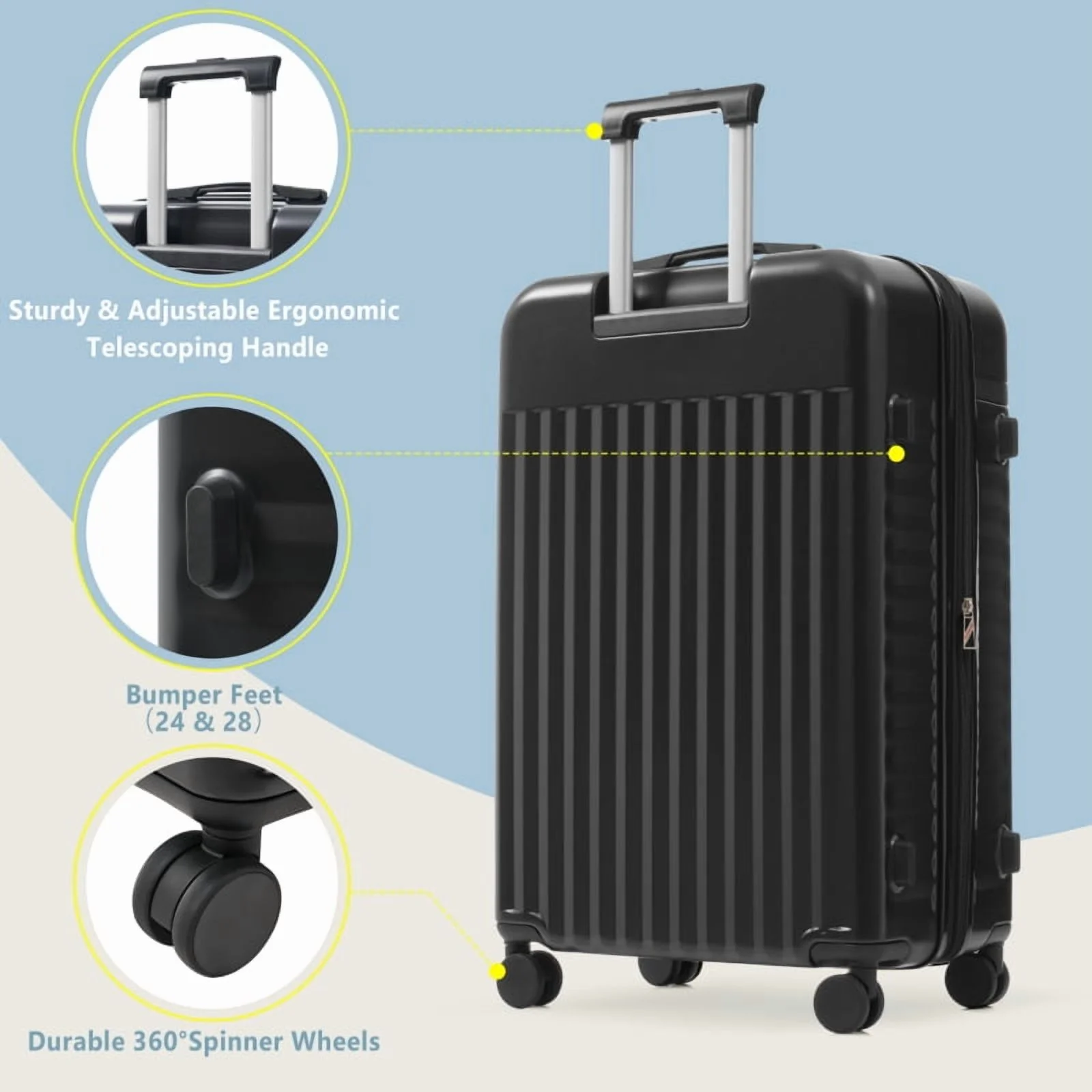 Front Opening Luggage Set 3 Piece, Hardside Carry on Suitcase with USB Port, Expandable Luggage with Handle Bag Spinner Wheels TSA Lock