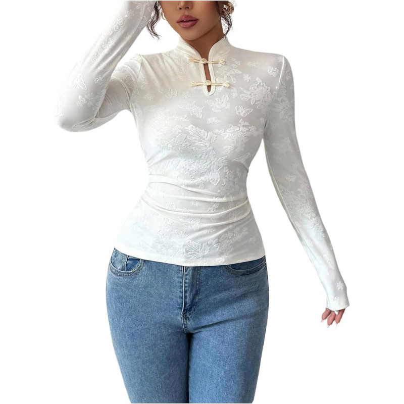 Women's Jacquard Cheongsam Top Mock