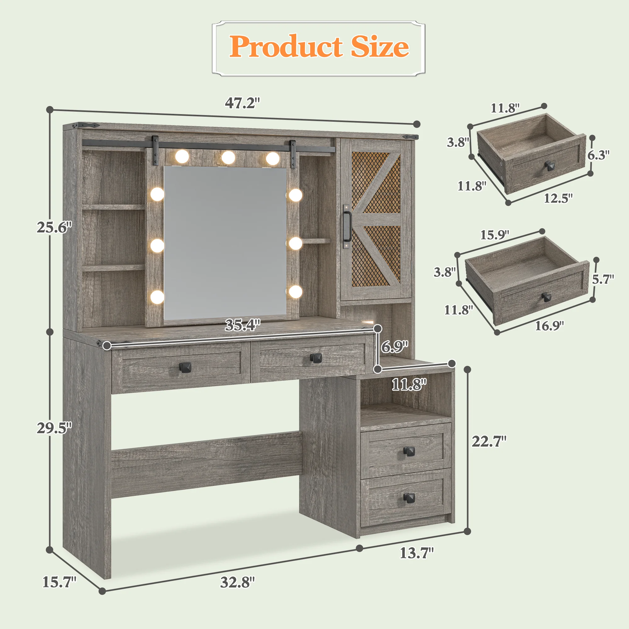 EnHomee Makeup Vanity Desk with Lighted Mirror Large Vanity with 4 Drawers Farmhouse Vanity Set with Mirror and Lights,White