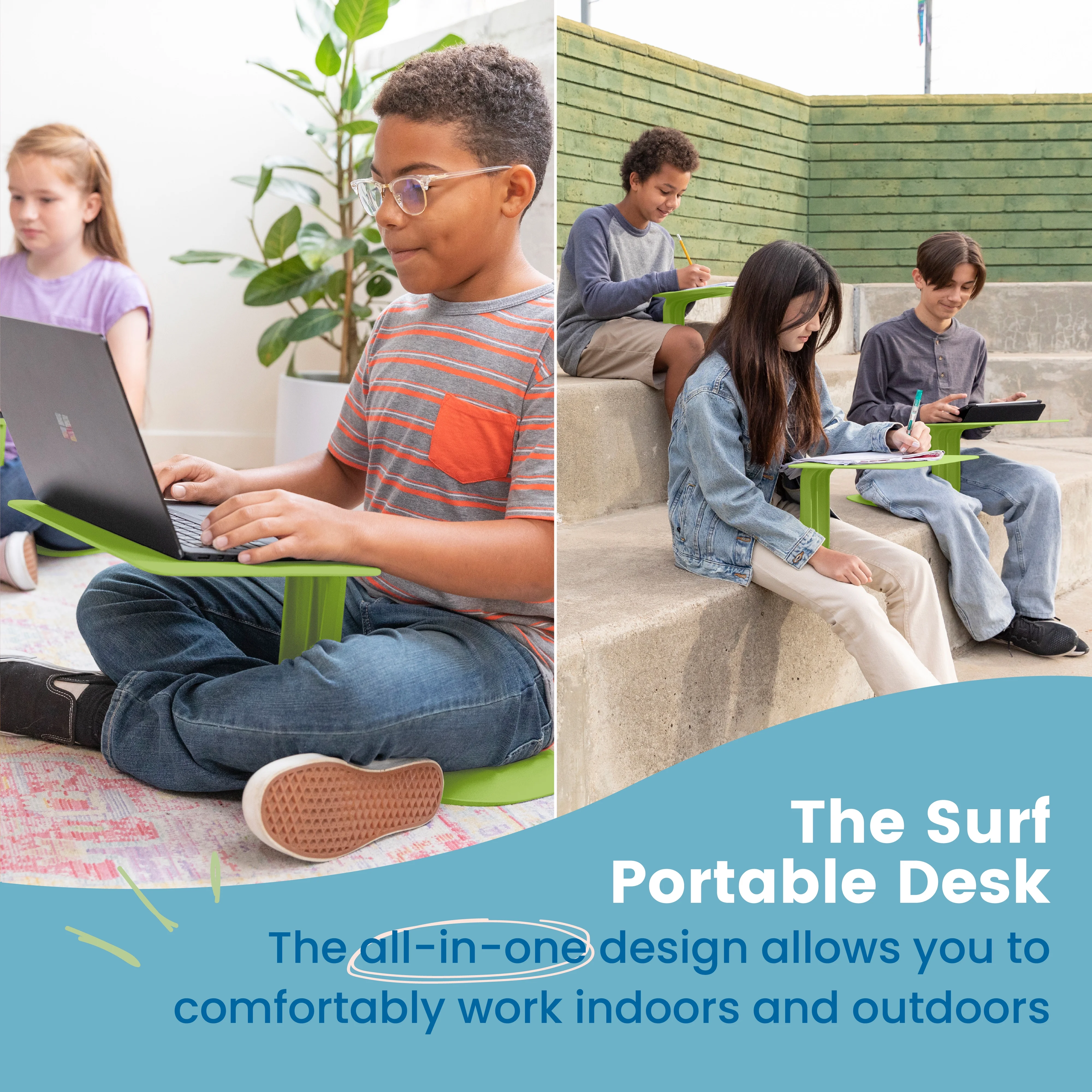 ECR4Kids The Surf Portable Lap Desk with Mobile Storage Cart, Blue, 10-Pack