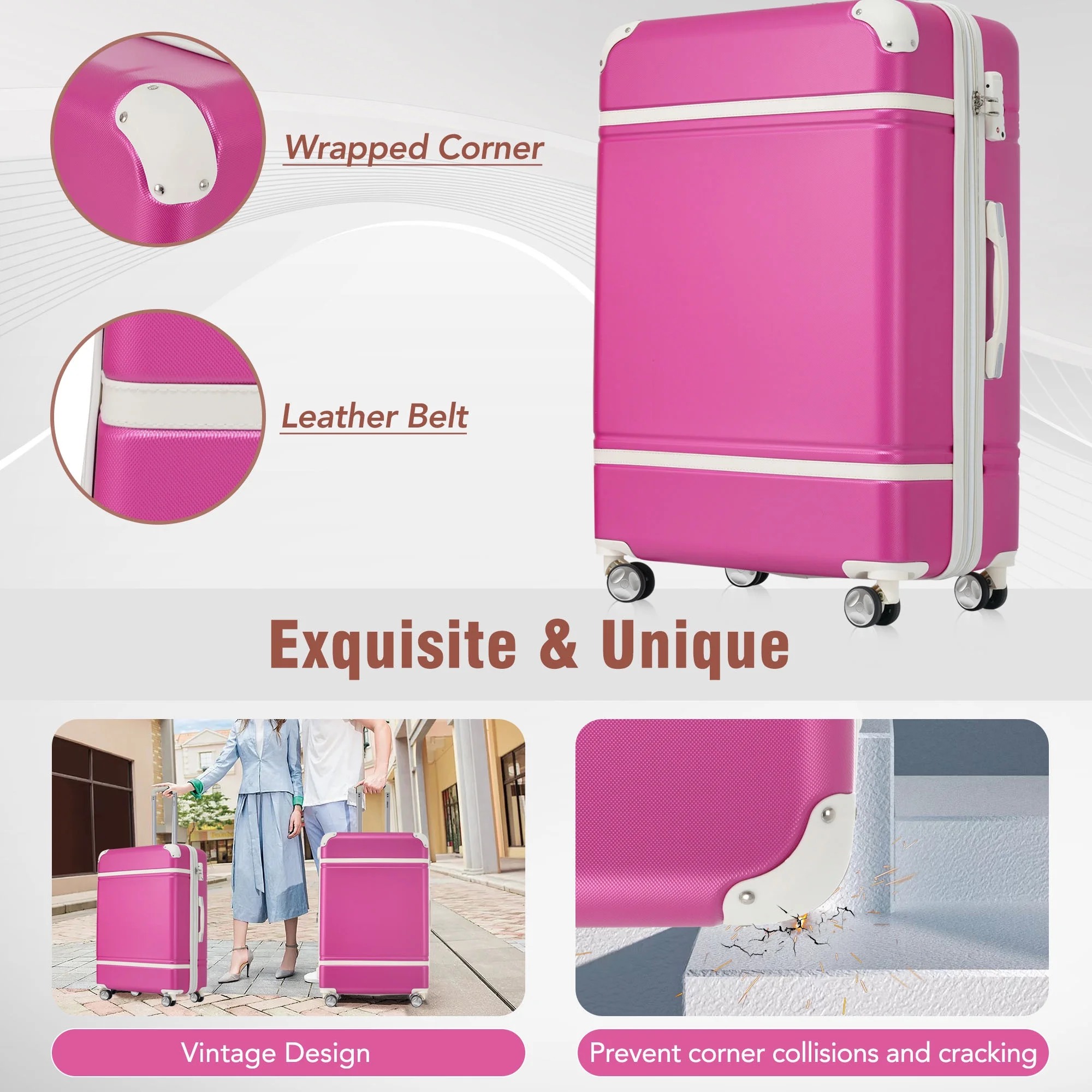 EUROCO 4-Piece Luggage Sets,Hardside Expandable Carry On Suitcase with TSA Lock,Cosmetic Case and Double Spinner Wheels,Lightweight Travel Luggage(20
