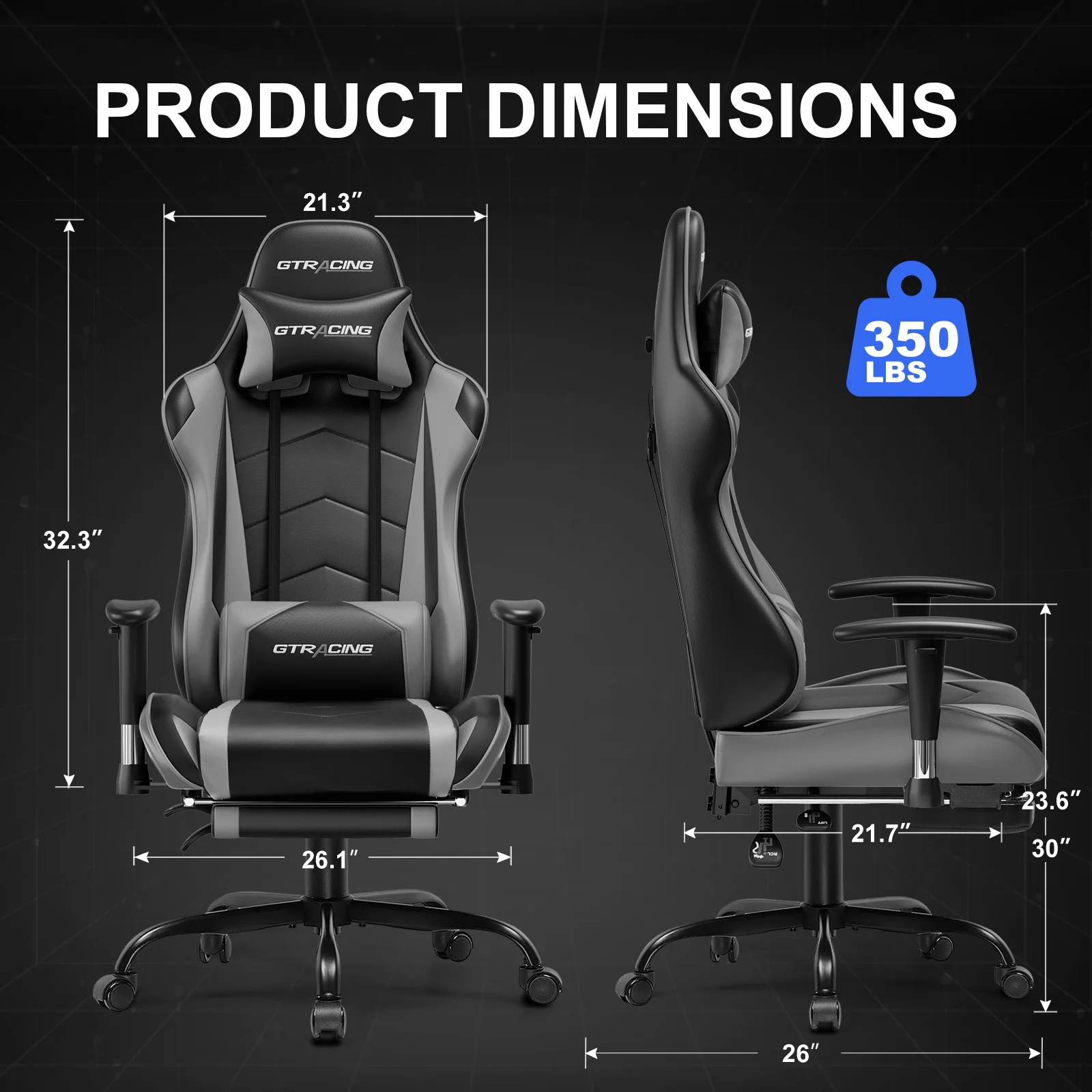 GTRACING Gaming Chair, Ergonomic Office Desk Chair with Lumbar Support, PU Leather, Footrest & Adjustable Headrest, Red