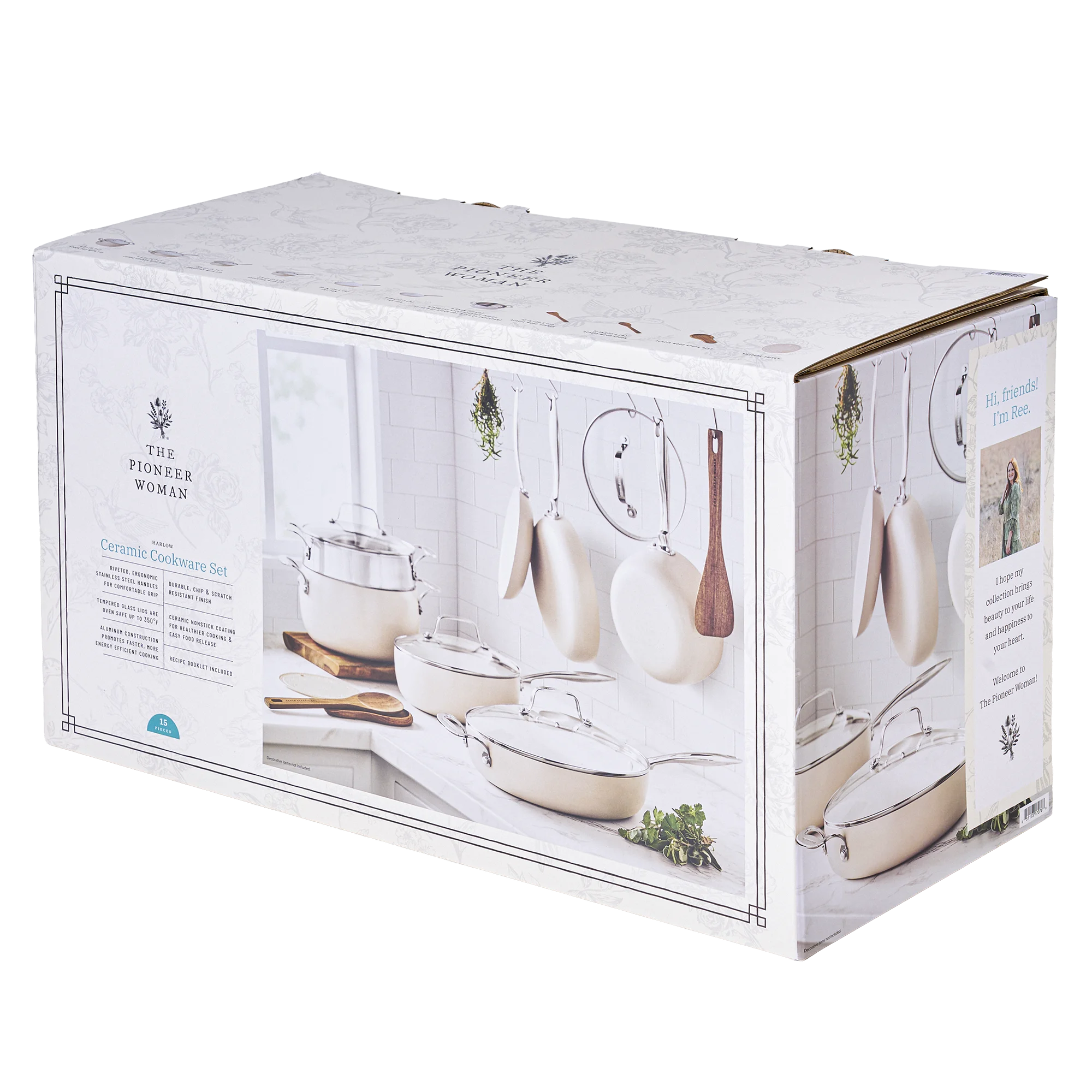 The Pioneer Woman Harlow 15-Piece Cookware Set, Ceramic Non-Stick Pots and Pans Set, Taupe