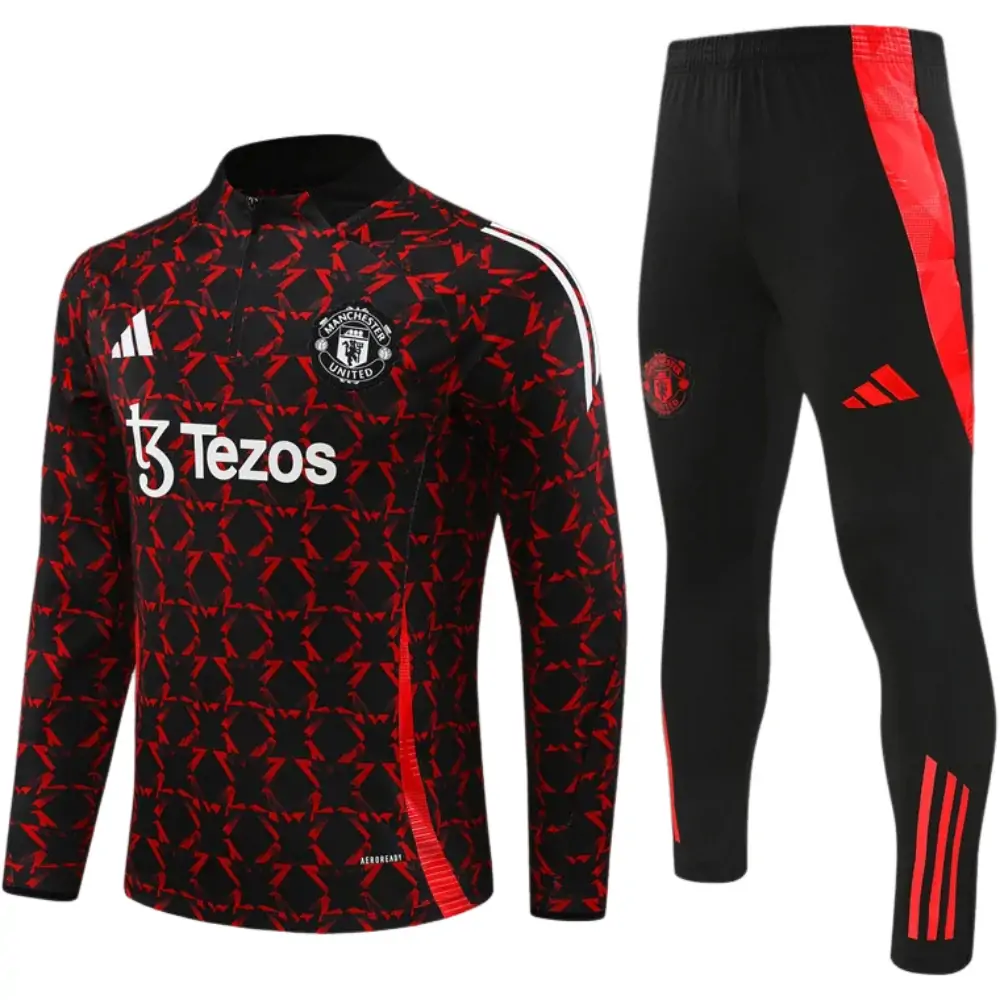 2024-25 New Season Manchester United Red and Black [Camouflage] Children's Training Suit