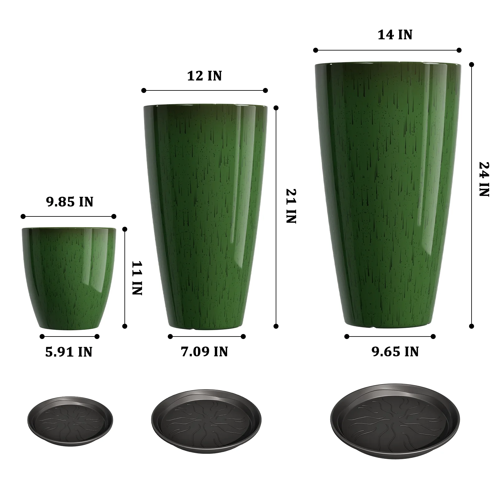 24,21,10 inch Large Planter for Indoor & Outdoor Plants, Set of 3, Sturdy Plant Flower Pots Modern Decor for Front Porch Patio,Blue