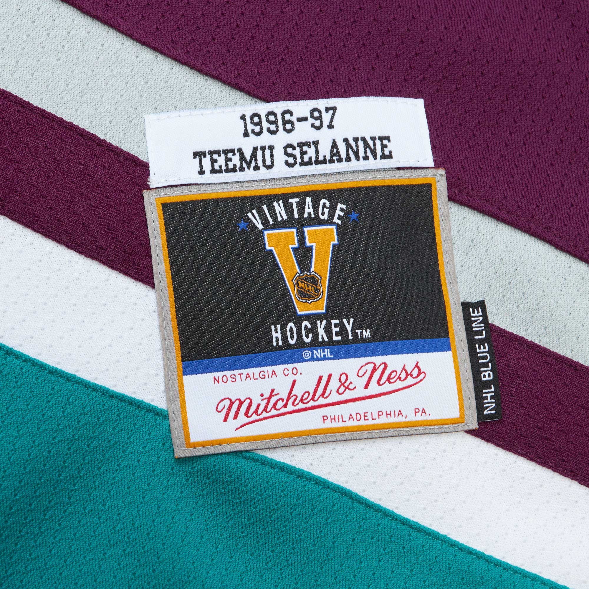 Teemu Selanne Anaheim Ducks Mitchell & Ness  1996/97 Alternate Captain Patch Blue Line  Jersey – Purple