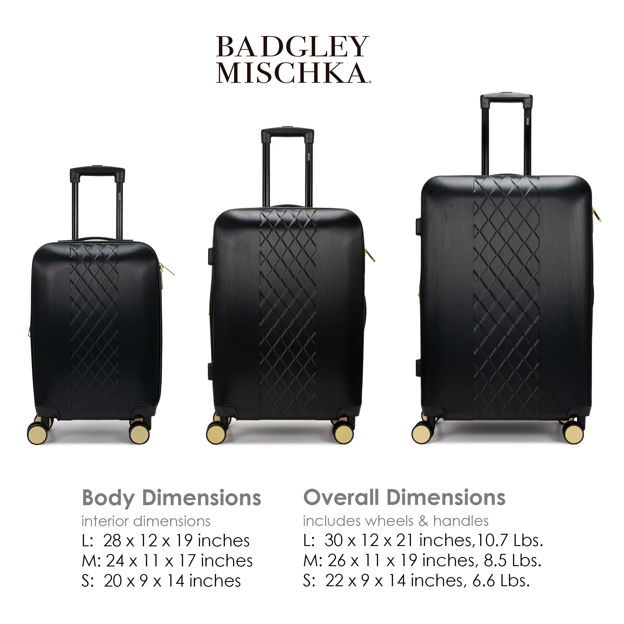 BADGLEY MISCHKA Diamond 3 Piece Expandable Luggage Set (Black)