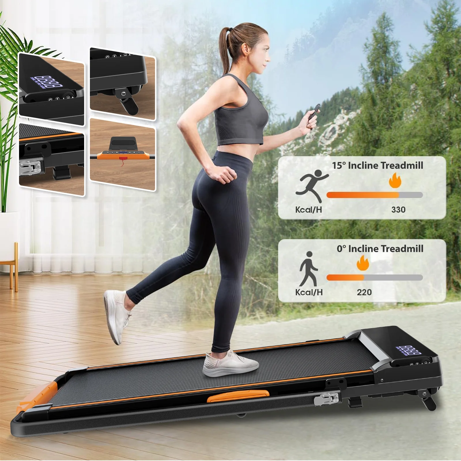 CoolHut Walking Pad, Under Desk Treadmill, 4-in-1 Home/Office Treadmill, Compact and Portable Foldable Treadmill, No Installation, Low Noise, LED Display,300 lb. Capacity with Remote Control