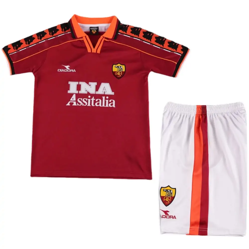 1998-99 Roma Home Retro Children's Jersey Set - Fans Edition