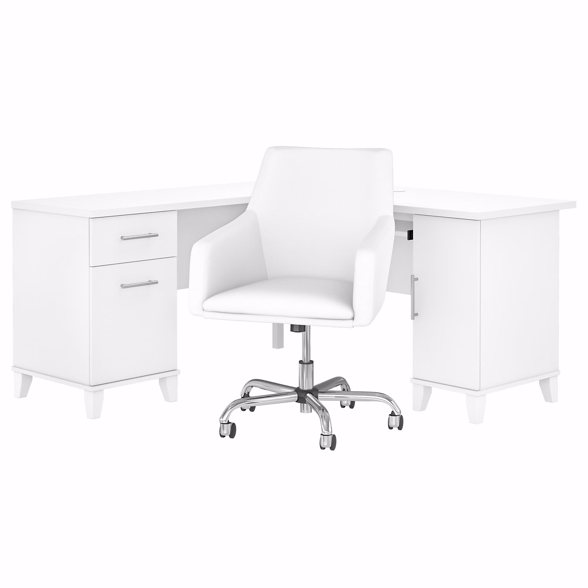 Bush Furniture Somerset 60 in L Desk and Chair Set with CPU Storage, Box Drawer and File Drawer in Ash Gray