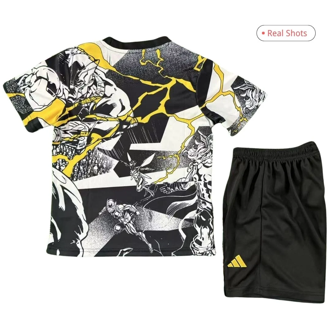 Kid's Real Madrid Marvel Warm Up Jersey Kit 2025/26 Black&White