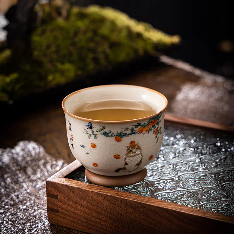 Buddha Stones Cute Cat Butterfly Teacup Kung Fu Tea Cup