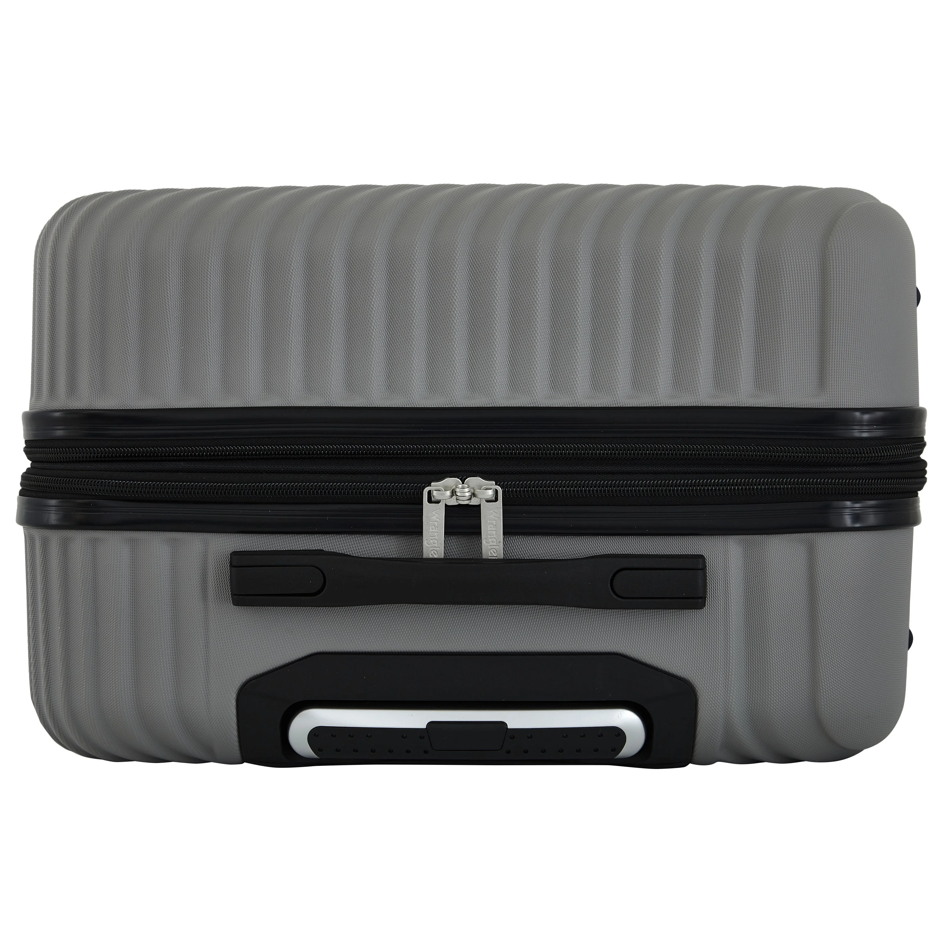 Wrangler 4 Piece Expandable Hardside Spinner Luggage Set with Packing Cubes, Sharkskin Grey