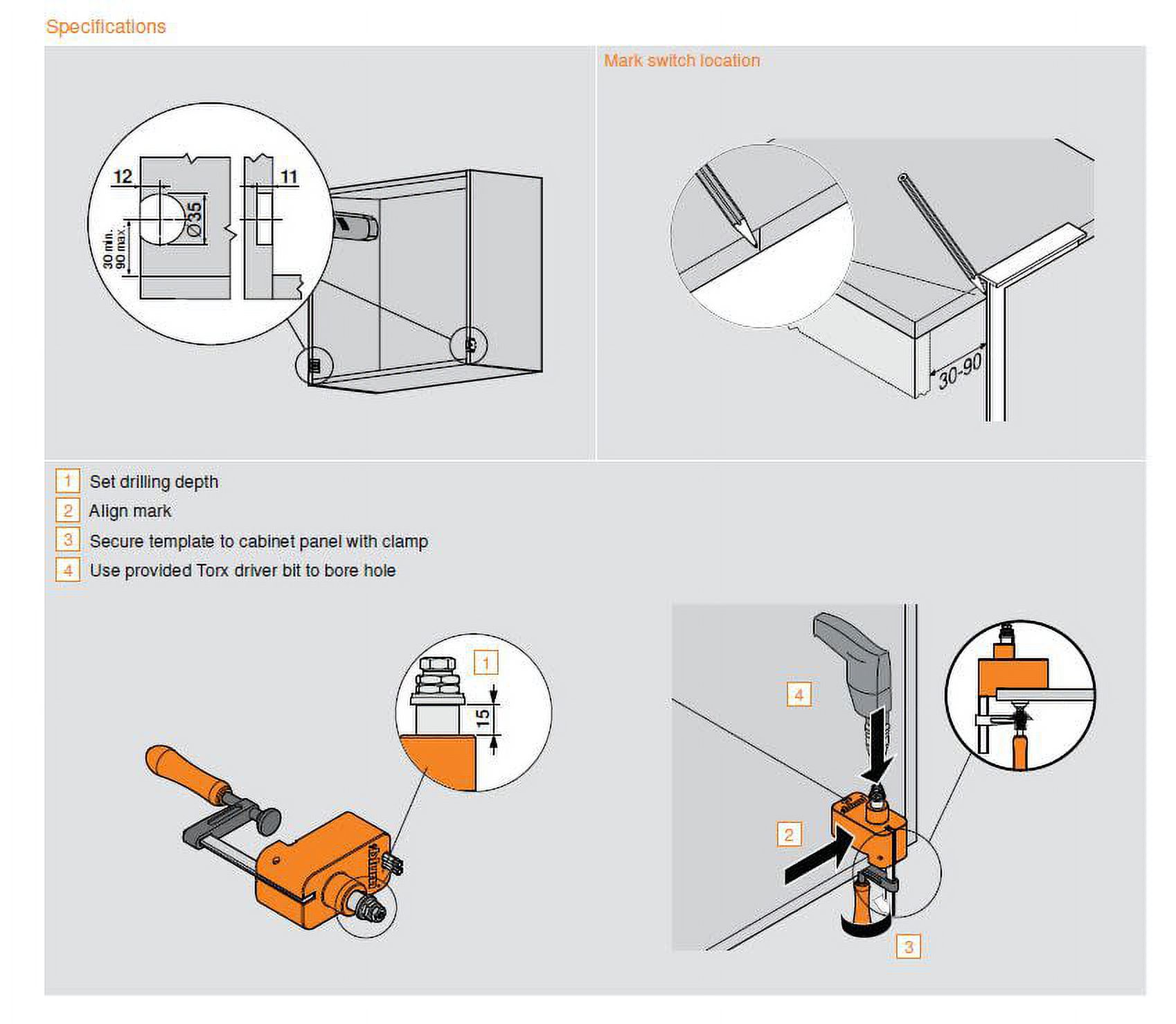 Blum M31.2000 Servo-Drive Switch Boring Template - Orange