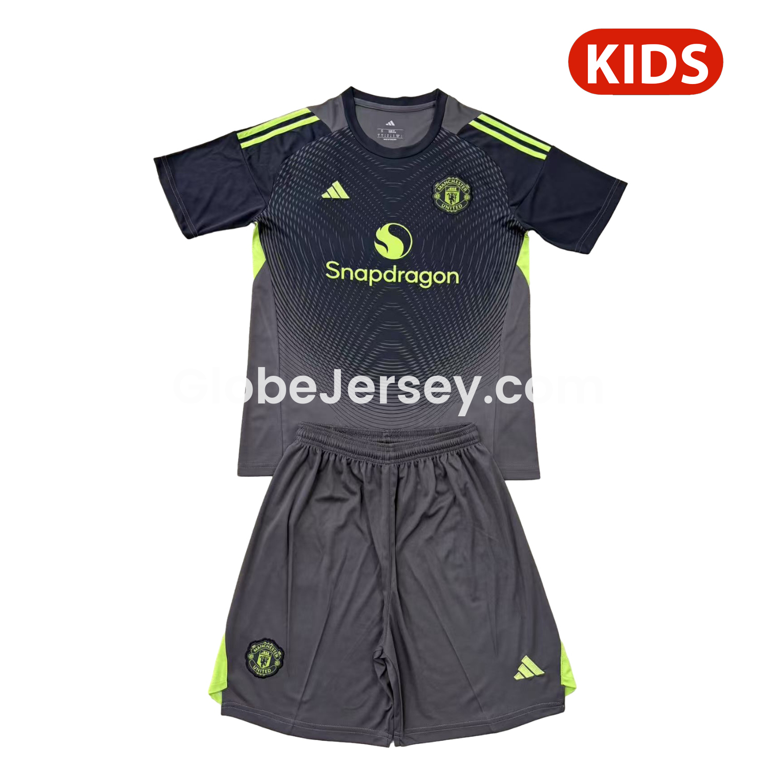 Manchester United 25-26 Grey Black Goalkeeper Kids Kit