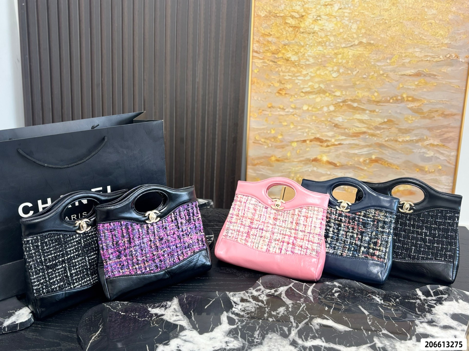 Chanel Tweed Cutout Handle Tote Bag