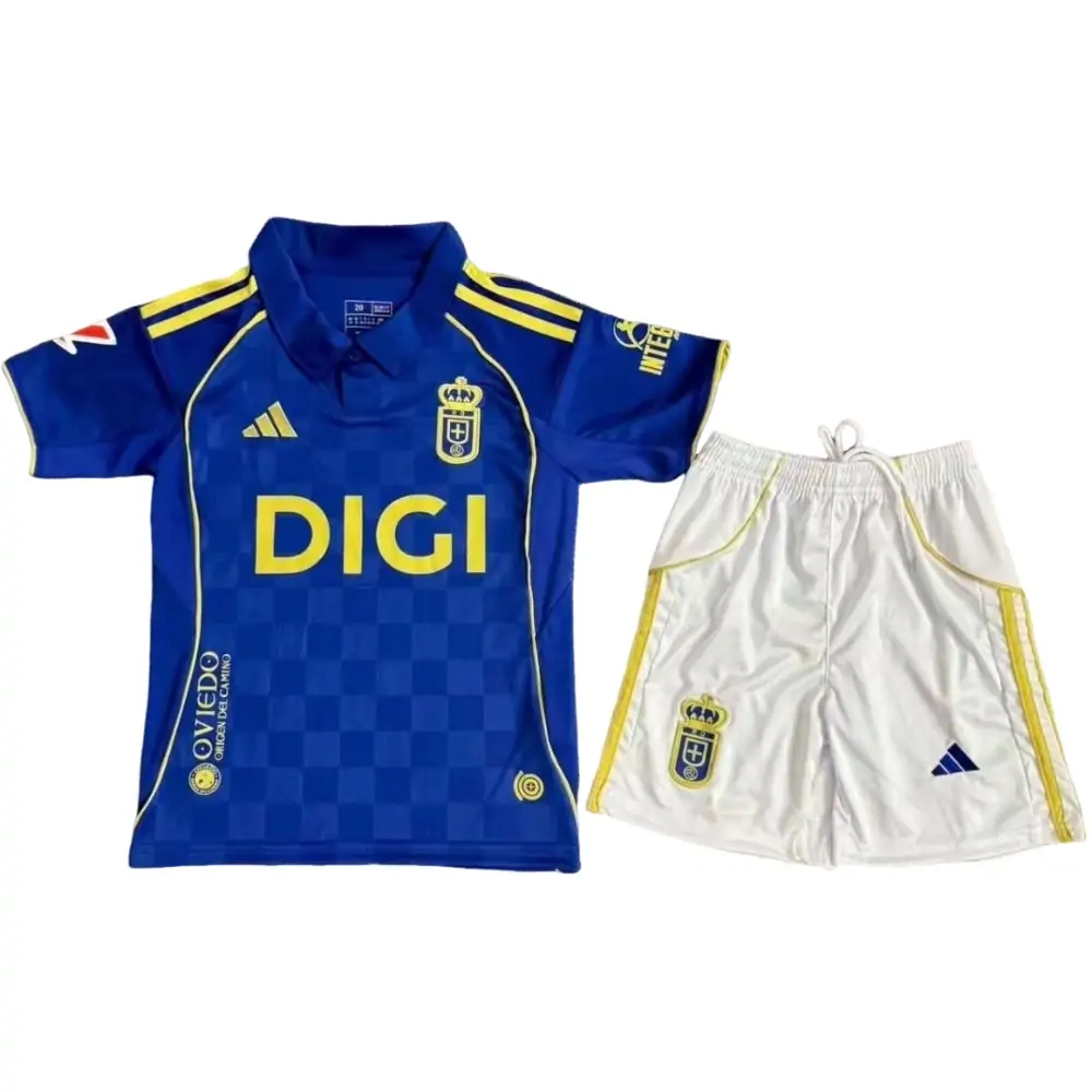 2025-26 Real Oviedo Home Short Sleeve Jersey - Children's suit Fans Edition