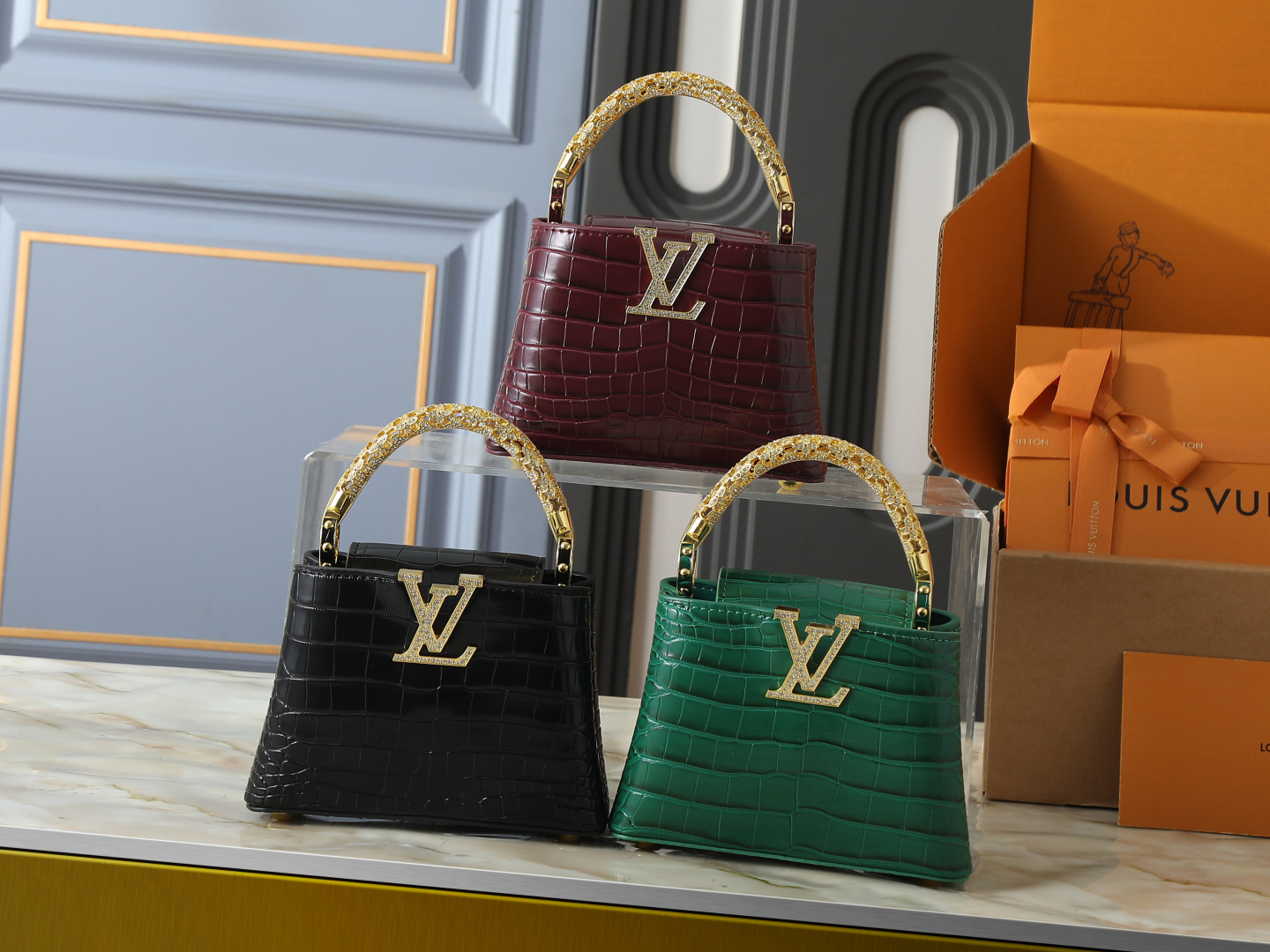LV Capucines Top Handle Bag Crocodile