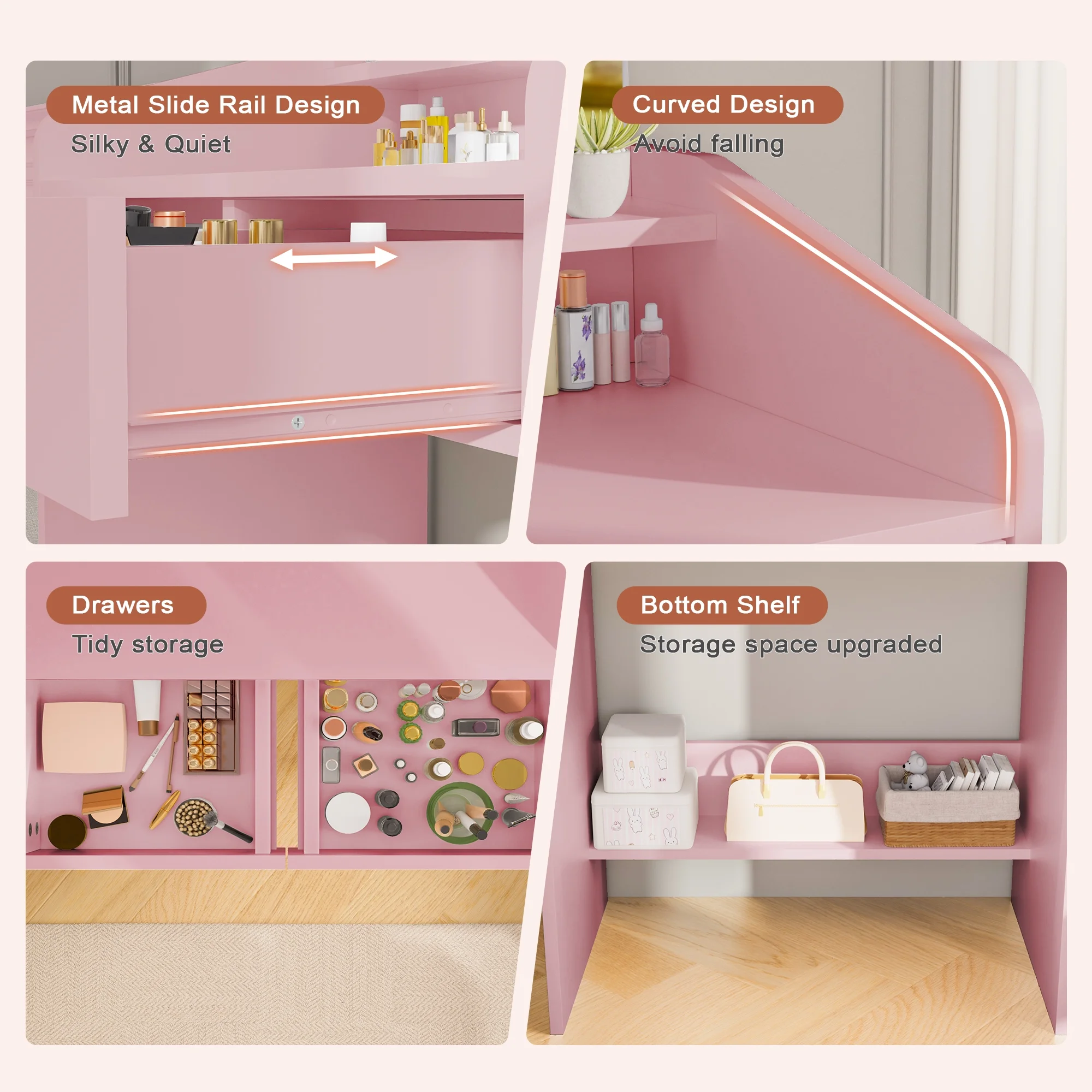 LIVELYGLOW Vanity Desk Set with Square Mirror and Light- Small Vanity Table with Drawers- White